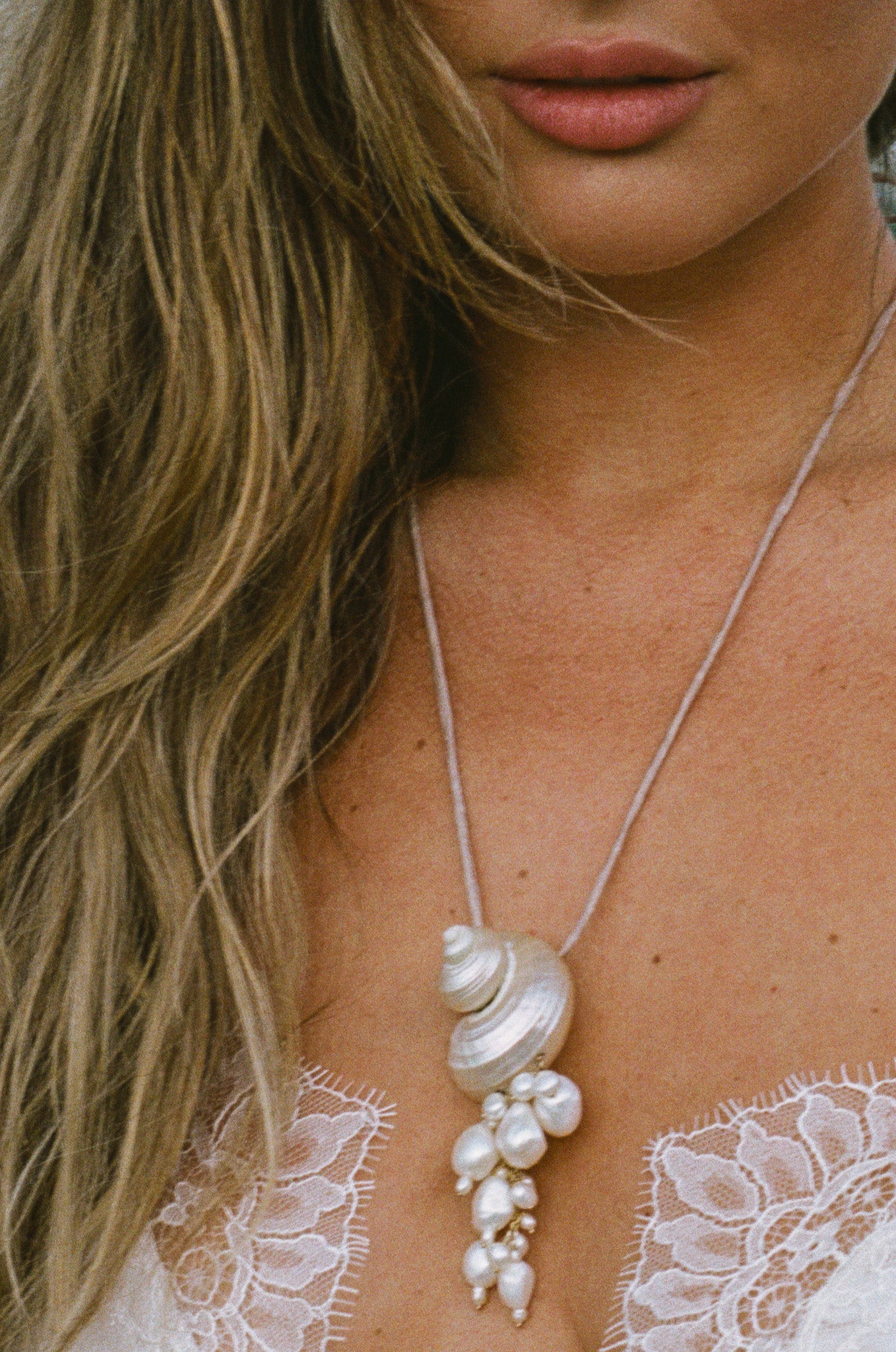 Conch Shell + Freshwater Pearl Pendant Necklace