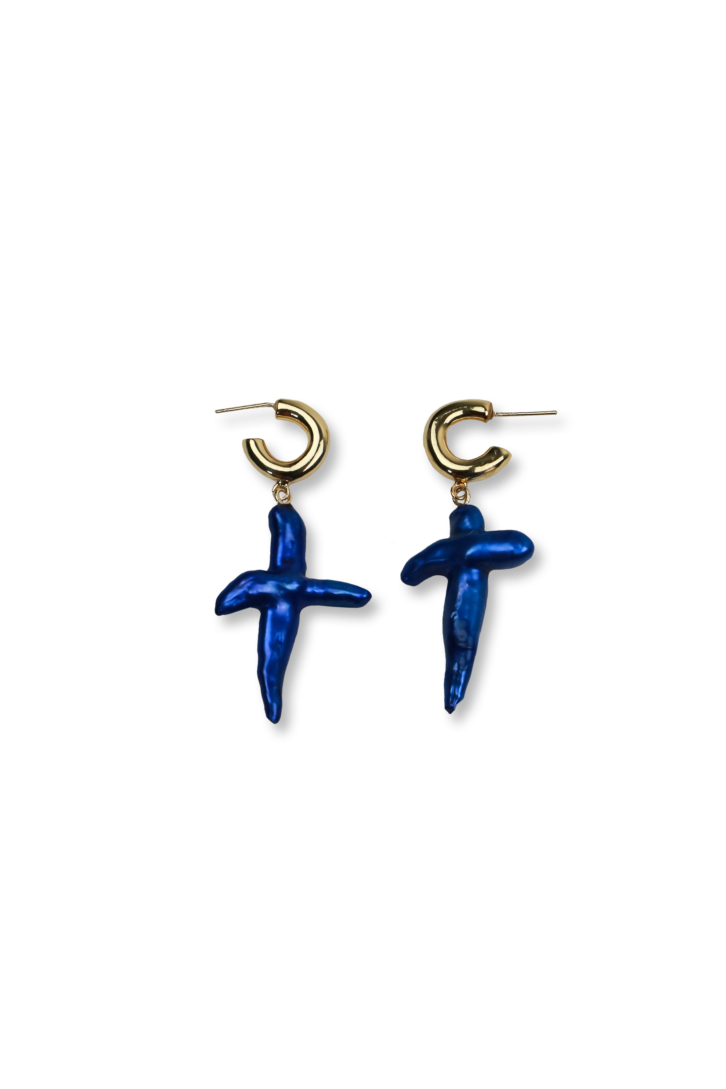 Blue Cross Pearl Earrings